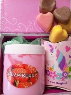 Strawberry Lotion And Heart Soaps Set, Valentines Gifts
