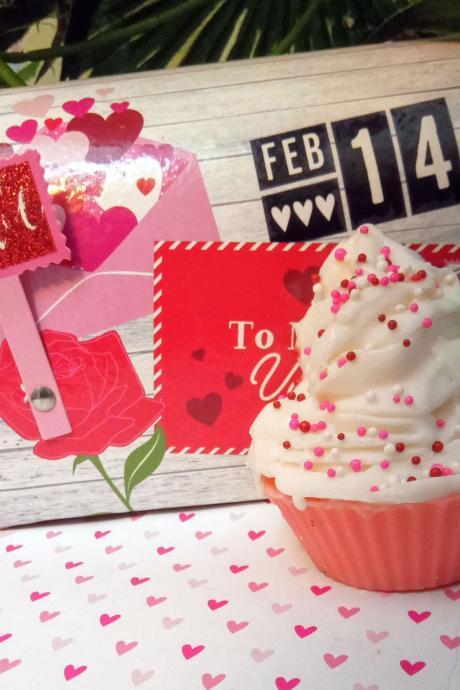  Strawberry cupcake soap, valentines soap