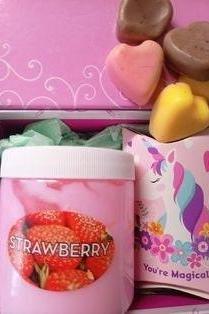 Strawberry lotion and heart soaps set, valentines gifts