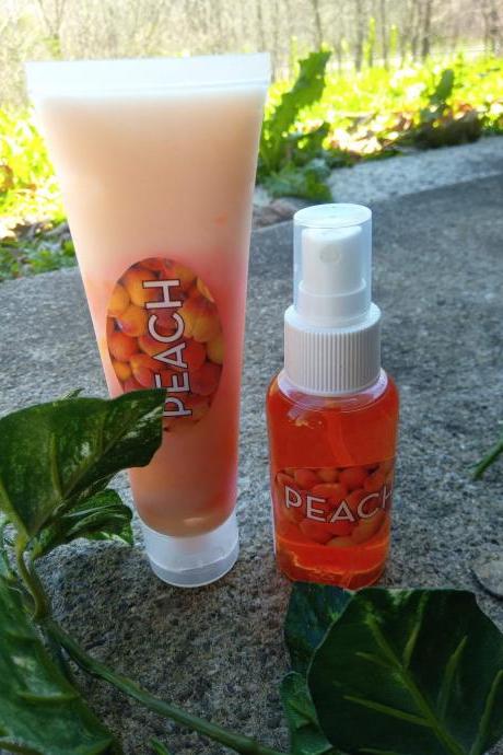 Peach bath set- gift set, peach lotion, peach body spray