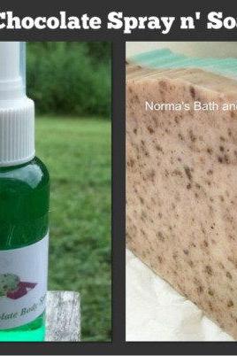 mint chocolate body spray and goats milk glycerin soap set